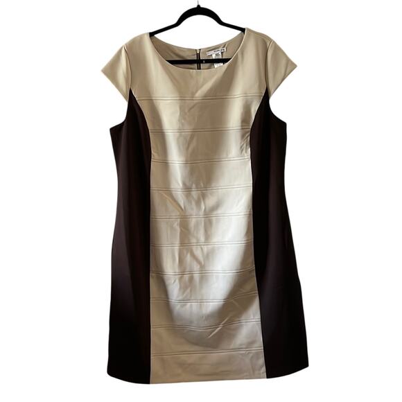 Studio one 20W Beige & Brown Knit Dress NWT Scuba Knit Color Block Office - Picture 1 of 9